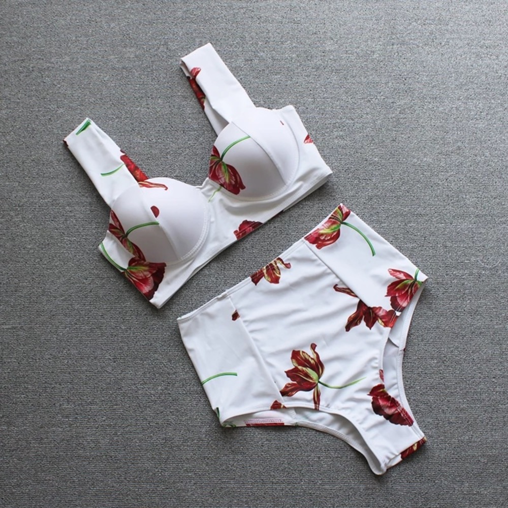 NWT L or XL white floral Spanish square neck hi waist
